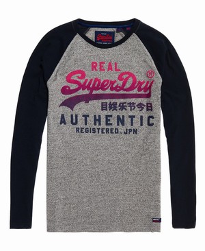 Superdry Vintage Authentic Raglan Hosszú Ujjú Férfi Pólók Sötétkék | TFNCE9860